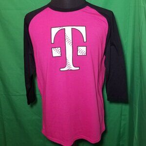 T- Mobile Employee Baseball T Shirt Large Uniform Pink Black 3/4 Sleeve Retro
